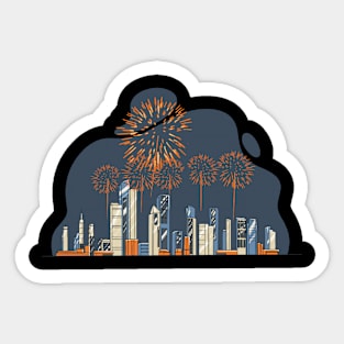 Fireworks Over City Skyline Firework Sticker